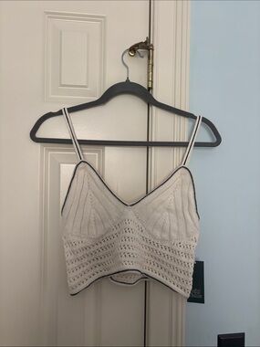 wild fable Cream Cropped Knit Tank with Navy Trim